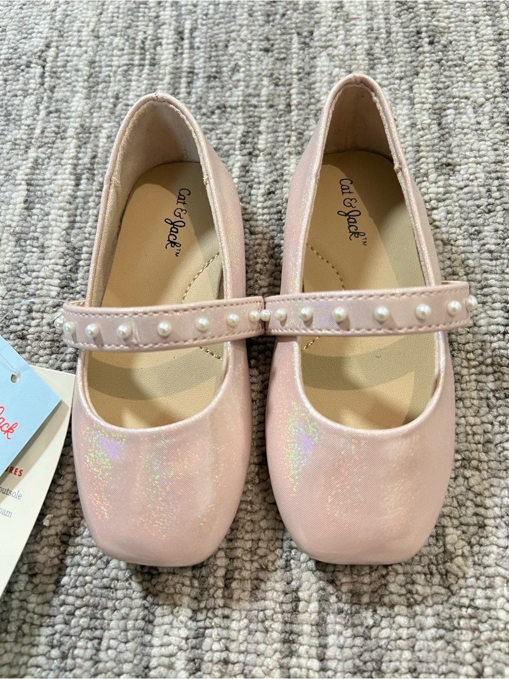 Cat & Jack Pink Pearl-Trim Mary Jane Dress Shoes Size 6